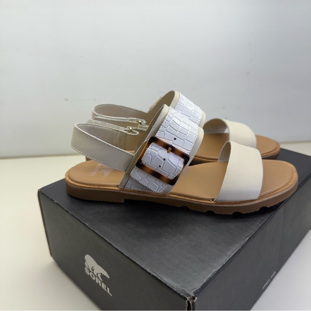 NIB Sorel Ella III Slingback Sandal Chalk White Leather Strappy Comfort 6.5 - Picture 3 of 6